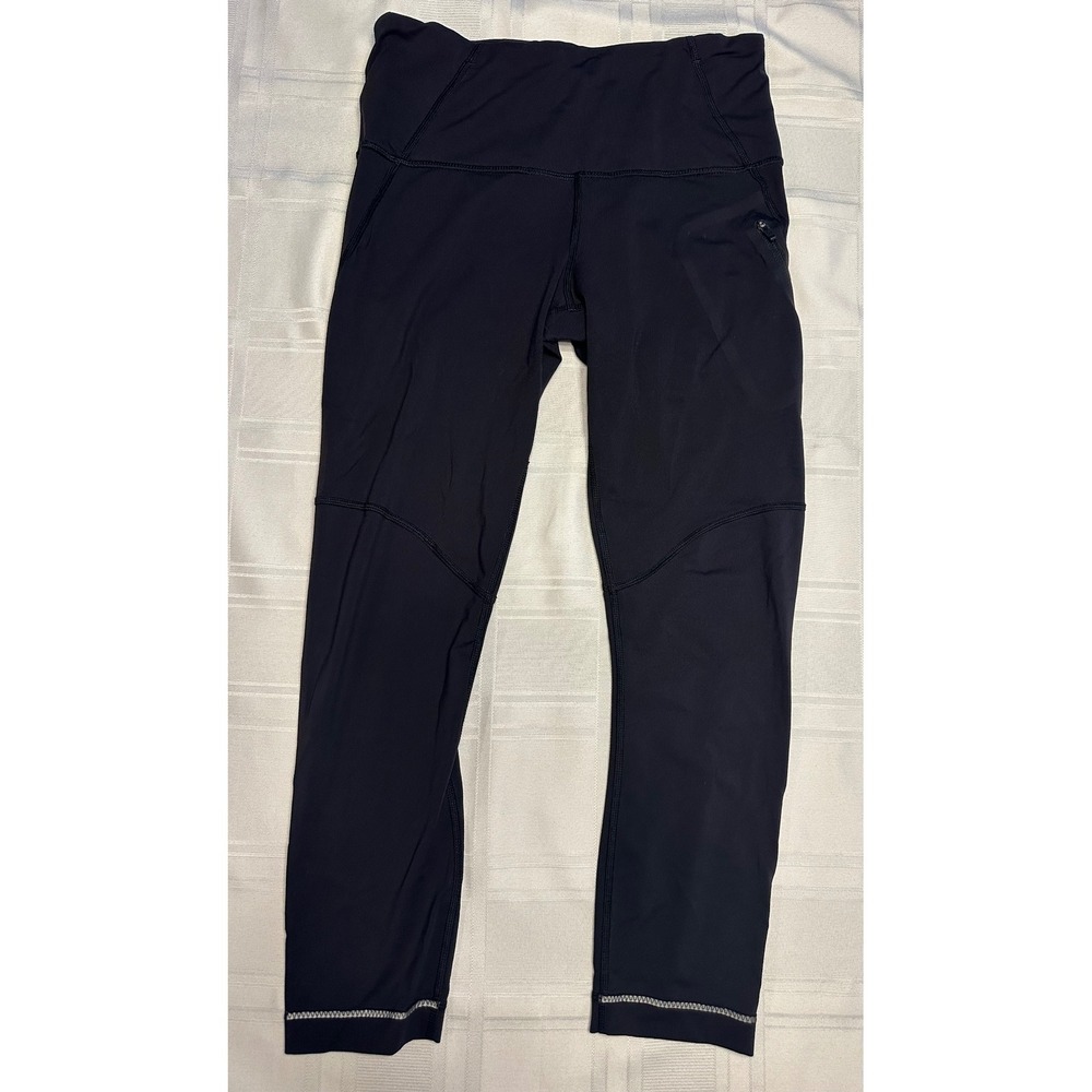 Lululemon Leggings Womens 6 Black Tight Stuff Crop High Rise Zipper Pocket